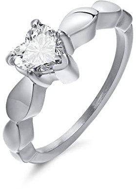 Ayoiow Vintage Ringe Damen, Damenring Edelstahl Herz Zirkonia Freundschaftsringe Silber Ring Größe 52 (16.6)