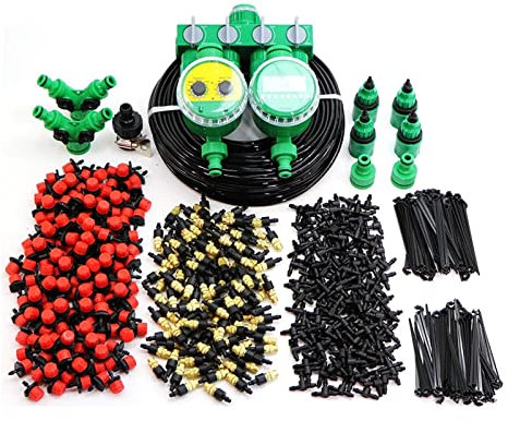 SYKIA Kit de riego por goteo 10M-50M Kit de sistema de riego automático de jardín Controlador de temporizador DIY Jardín Micro riego por goteo Sistema de refrigeración por pulverización (Color: U)