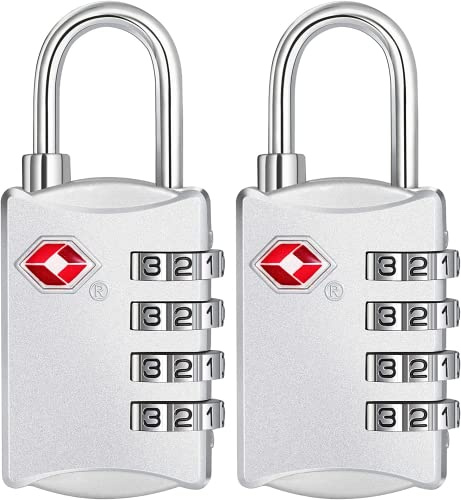 ZHEGE Luggage Locks, TSA Approved Travel Lock, 4 Digit (Silver, 2P) | 4 Digit Suitcase Lock for Luggage, TSA Lock for Baggage, Zipper of Backpacks, Bag, Tent