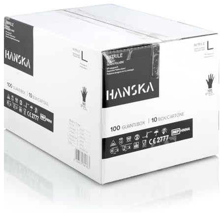 HANSKA Engångshandskar i nitril, svarta – Pulverfria – Engångshandskar för båda händerna – Icke-sterila – Gummibaserade – Lämplig för medicinska områden, livsmedelshantering (1 000, storlek L)
