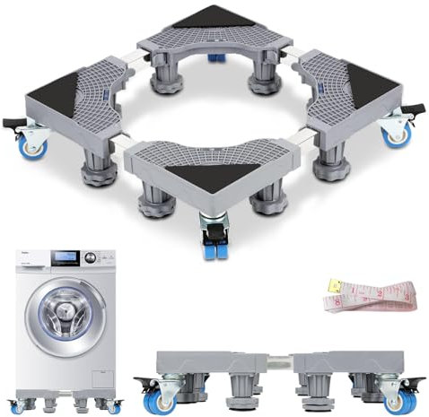 Ikodm Base de machine à laver réglable avec 8 pieds et 4 roues, largeur 40-68 cm, base mobile réglable pour réfrigérateur et sèche-linge