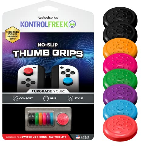 KontrolFreek No-Slip Thumb Grips for Nintendo Switch Joy-Con Controller | 8-Pack | Blue/Green/Red/Black/Pink/Purple/Orange