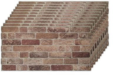 IZODEKOR 3D Wall Panels Brick Effect - Cladding, Stone Look, Styrofoam Facing for Living Room, Kitchen, Bathroom, Balcony, Bedroom, Back of Counter | Farmhouse Style (10 x Panels) - Covers 53 sq ft