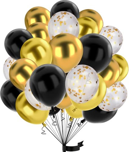 30Stück Luftballons Gold Schwarz,12 Zoll Metallic Chrom gold Konfetti Ballons gold und Schwarz Helium ballon Latex,für Geburtstag, Hochzeit, Dekoration
