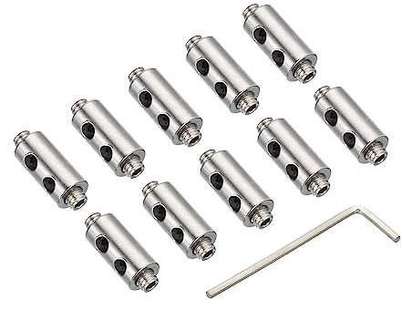 PATIKIL 14x7mm Alambre Cuerda Clips Juego, 3mm Agujero 10uds Acero Doble Agujeros Bloqueo Cable Abrazaderas Clip con M4x0,7 Hexagonales Tornillos Llave para Cable Bricolaje, Plata