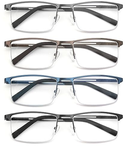 MODFANS 3er-Pack Lesebrille Herren Blaulichtfilter Metallrahmen Rechteck Stil Edelstahl Material