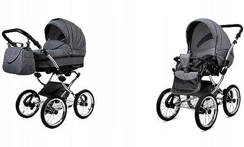 BabyLux® Bambimo Kinderwagen Set 2 in 1 - Margaret Exclusive - incl. Babywanne, Buggy Sportsitz - Kinderwagenset - Kombikinderwagen mit Wickeltasche, Regenschutz, Moskitonetz, Cupholder usw.