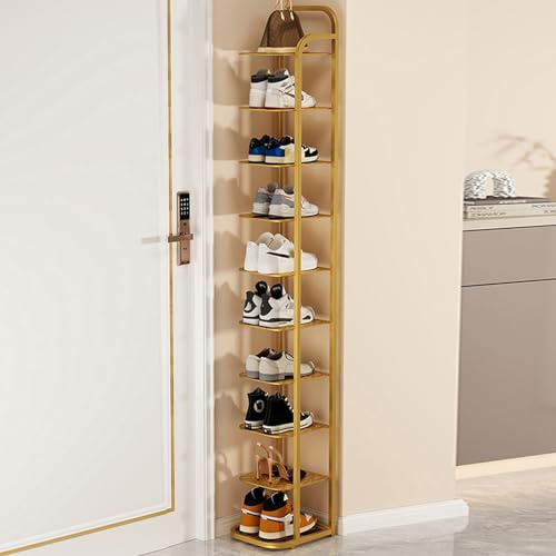 CHBMZ Schuhregal, Platzsparender Schuhregal Organizer, Stabiles Schuhregal aus Metall, Schmaler Hoher Regal Organizer for Eingangsbereich, Schrank, Schlafzimmer (Color : Gold, Size : 10-Layer)