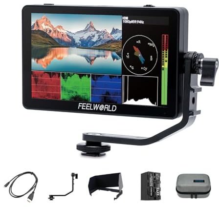 FEELWORLD F6PLUS V2 Moniteur Champ de Caméra 6 Pouces Écran Tactile HDR LUT 3D avec Batterie, Sac de Rangement pour Appareil Photo IPS 1920x1080 4K HDMI 5 V Type-c Input