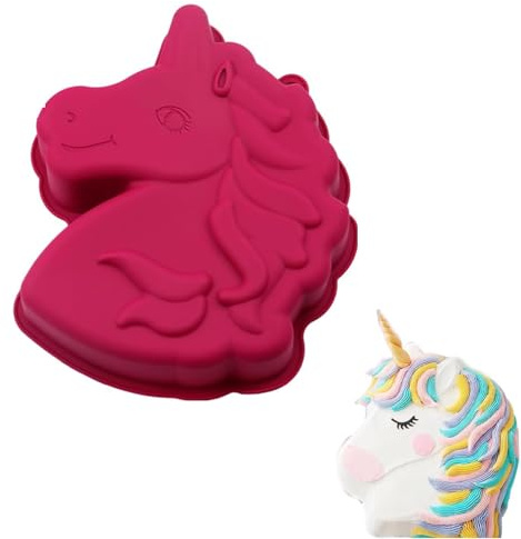 Smavles Einhorn Backform Unicorn 3d Kuchenform für backen Kindergeburtstag Silikonform Für Die Kindergeburtstagsfeier Können Daraus Kuchen, Schokolade, Dessertpudding Usw, Hergestellt Werden (Rot)