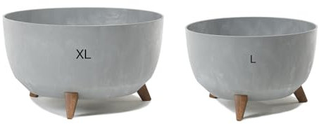 MELTOM Blumentopf mit Füßen aus Kunststoff, Schale Rund Betonmuster Trends in der Innenarchitektur Set (Grau, Set L+XL)