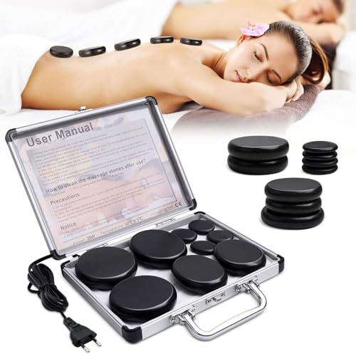 9 Pezzi Hot Stone Massage Kit Professionale,Pietre Massaggio Hot Stone con Scatola Rocce Riscaldate Terapia di Rilassamento Muscolare Pietra Calda per Rilassa,Guarisce e Allevia il Dolore (9)