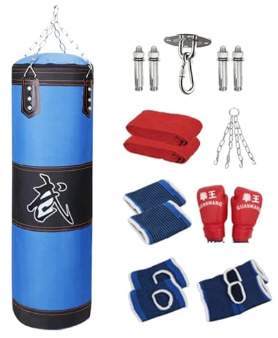 Nishiyuenyi Saco de Boxeo de PU, Saco de Arena Colgante sin Relleno para Gimnasio en casa, Artes Marciales, Taekwondo, Muay Thai, Kickboxing, Azul 100cm