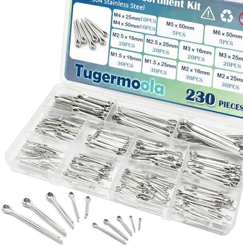 Tugermoola 230PCS 12 Sizes Cotter Pins Assortment Kit 304 Stainless Steel Split Pin Fastener Clips OLA001