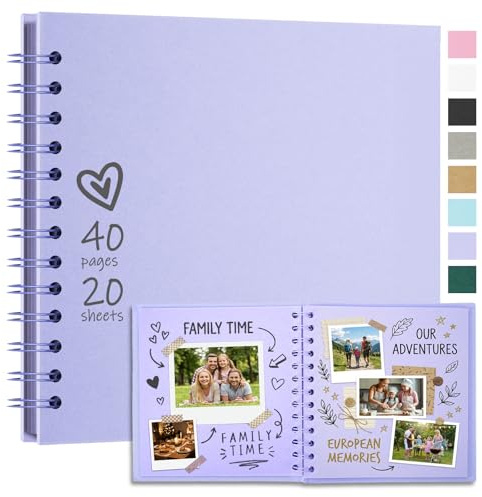 Vienrose Album Fotografico 20,5x20,5 cm, 20 Fogli 40 Pagine, Carta Kraft | DIY Scrapbook Album Copertina Rigida Scrap Book Bianche per Matrimonio Baby Shower Famiglia Anniversario