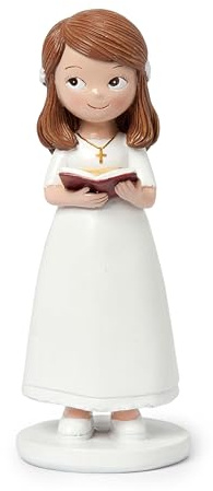 Mopec Y60 Figurine pour gâteau Communion Fille Robe Blanche et Bible 13 cm, Multicolore, Normale
