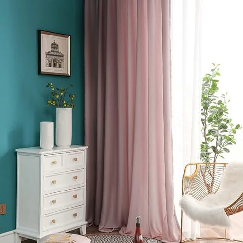 Bishilin Vorhänge 2er Set mit Ösen, Vorhänge Rosa Halbtransparent 132x244CM Nordisch Einfarbig Polyester Gardinen Lichtdurchlässig Wohnzimmer Küche