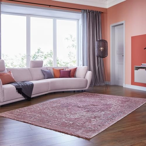 Schöner Wohnen Kollektion Hochwertiger Teppich Wohnzimmer, Schlafzimmer - Kurzflorteppich Muster - Moderne Flachgewebe - einzigartige Designs - Teppich Rot 80 x 150 cm