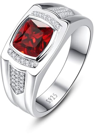 Yaresul Red Ruby Ring for Men 925 Sterling Silver Mens July Birthstone Ring Pave CZ W/AAA Princess Cut Wedding Band Gift for Dad Size 10