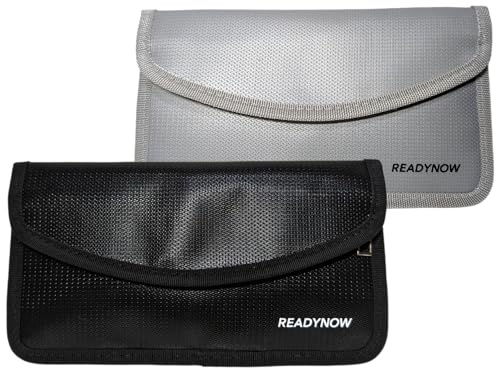 (2-Pack) Fireproof Faraday Bags Pouch, Cell Phone Anti-Tracking, Anti-Theft Keyless Car FOB Protection, Signal Blocker Shielding Zipper Pocket, Dual Pocket Design, Waterproof