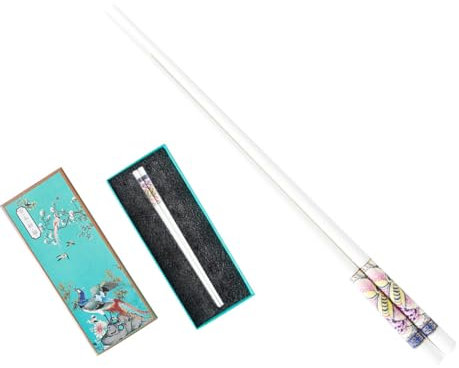 Set di bacchette cinesi in porcellana, confezione regalo, 1 paio di bacchette riutilizzabili, lavabili in lavastoviglie, set regalo con custodia, bacchette in ceramica di osso di alta qualità con