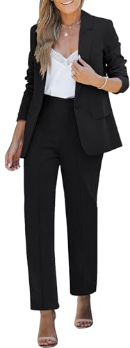 luvamia Women's Two Piece Sets Pants Suits Dressy Business Casual Outfits Professional Blazer Pantsuits Set Work Office Black X-Large Fits US 16-18