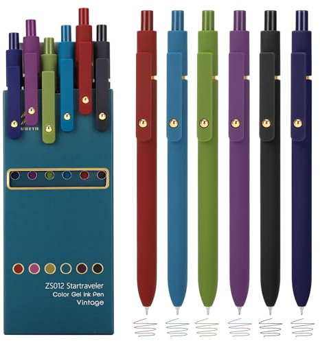 Ddaowanx Colorful Gel Pens, 0.5mm Fine Point Retractable,Multi Colored Pens for Journaling and Sketching,School Supplies,Stuffers for Teens, Gifts for Women (6Pcs-Vintage Colors)