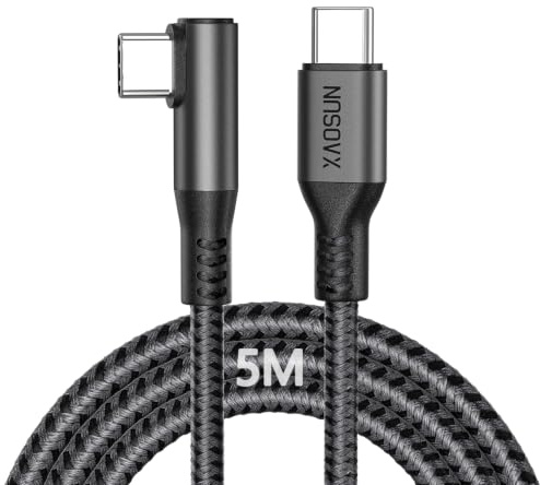 XAOSUN Câble USB C vers USB C 240 W de 5 m, Câble Chargeur Rapide de Type C à Angle Droit avec Puce E-Marker 2.0 PD 3.1 pour iPhone 15, MacBook Air Pro, iPad, Samsung Galaxy S23+ Ultra, Pixel, Switch