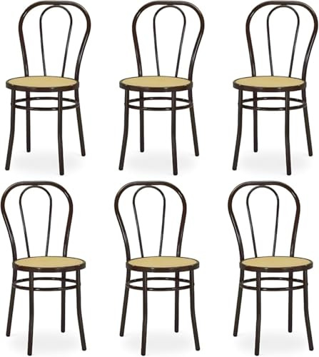 Tomaino - Chaise de cuisine en fer avec assise en paille - Ensemble de chaises de salle à manger Vienne (6, noir), Model Thonet