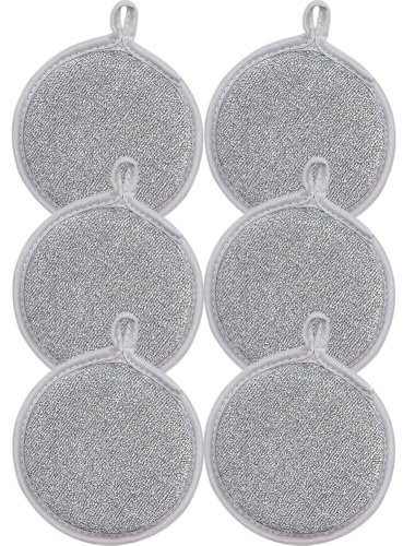 LYEAA Trapos para Lavar Platos de Alambre Plateado de Doble Cara Limpiador de ollas Multiusos Trapos de Limpieza Esponja incorporada Alambre Plateado Trapos para ollas Herramientas de limpie