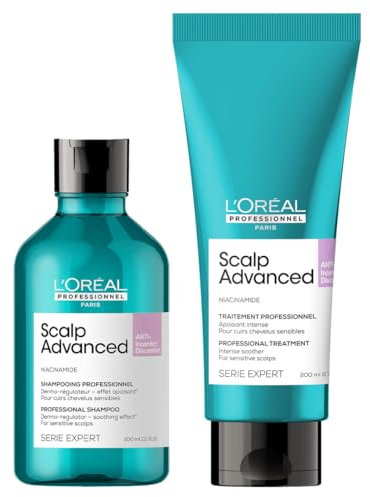 L'Oréal Professionnel, Cofanetto Regalo, Shampoo + Trattamento, Per Cuoio Capelluto Sensibile, Per Capelli Luminosi e Setosi, Con Niacinamide, Scalp Advanced, 300 ml + 250 ml