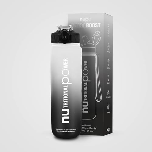 NUPO Intelligente Wasserflasche, Onyx Elegance Black, Steigern Sie Ihre Hydratation und verfolgen Sie Ihre Wasseraufnahme, geringes Gewicht, auslaufsicher, BPA-frei, spülmaschinenfest, integrierter