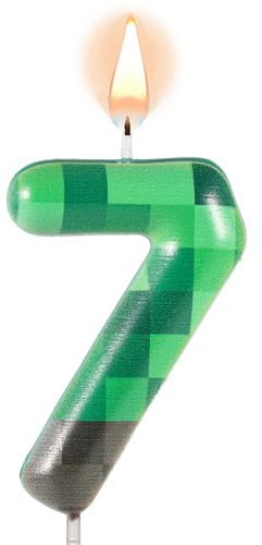 Lasuroa Green Number 7 Pixel Dynamite TNT Cake Toppers for Birthday Candle Wedding Baby Shower Video Game Party Supplies Decoration