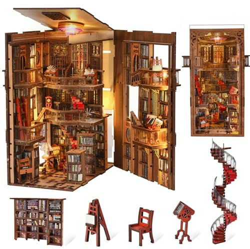MiniCity Klosterbibliothek Book Nook Kit, DIY Miniaturhaus aus Holz | DIY-Modell mit 410 Teilen und 18 × 11 × 23 cm; LED, Staubschutz, Kleber und Werkzeug im Set; Aufbau 8–10 Std., ab 14 Jahren.