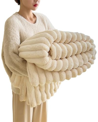 Kuscheldecken Warme Flauschig Plüsch Decke: Dicke Weiche Kaninchen Plüschdecke für Bett Sofa Auto Büro Wohndecke Winter Überwurfdecke Tagesdecken (Milchweiß, 180 * 200cm)