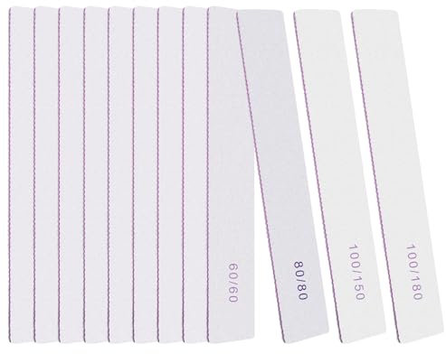 LOPHE 12Pcs Limes à Ongles, Grains 60/60, 80/80, 100/150, 100/180 Lime à Ongles Professionnelle Limes à Ongles Double Faces Lime Ongle Carrées pour Les Salons de Manucure, Le Diy Nail Art à La Maison