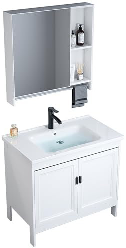 SXSYTR Eckwaschbecken Mit Unterschrank, Eck Badezimmerschrank Mit Waschbecken und Spiegelschrank, Eck-waschtisch for Badezimmer Mit Waschbecken und LED-Spiegelschrank(80cm)