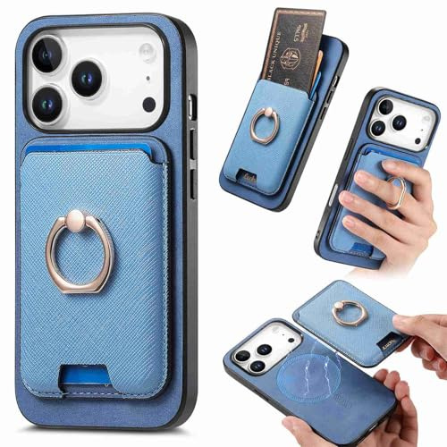 Reevermap Magnetic Case Compatible with S25, Card Holder Ring Kickstand Shockproof Detachable Wallet Slim Vegan Leather Shell Silicone Bumper Case for S25, Blue