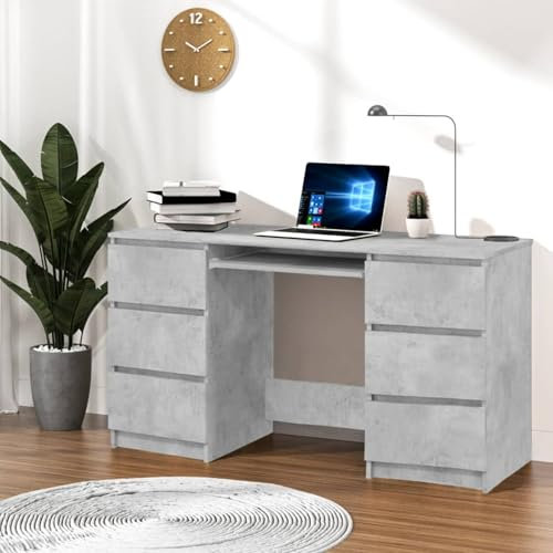 ShGaxin Schreibtisch Betongrau 140x50x77 cm Holzwerkstoff, Gaming Tisch, Computertisch, Computer Desk, Office Table, Bürotisch, Arbeitstisch, Nähtisch, Pc Tisch