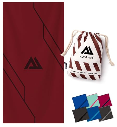 ALP & ACT Serviette Microfibre Sport - 100% Recyclée - Super LÉGÈRE & Séchage Rapide - Grande Serviette : Musculation, Tennis, Salle de Sport - Drap de Bain, Serviettes de Bain, Rouge 140x70