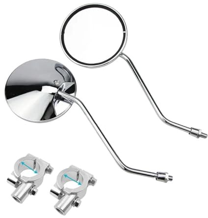 Motorradspiegel EIN Paar Chrom-Spiegel Für Motorrad Und Roller Universeller Rückspiegel Für Motorräder 8 Mm Rund Oval Konvexe Spiegel Motorrad Rückspiegel(for 25mm Handlebar)