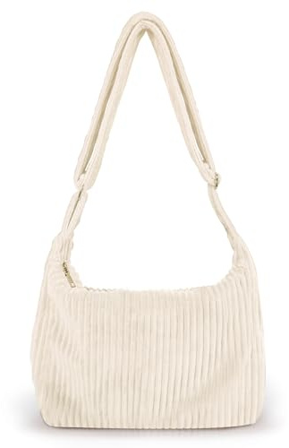 LOTEZAVA Cord Tasche Damen Shopper Klein Hobo Handtasche Corduroy Tote Bag Crossbody lässige Umhängetasche (Beige)