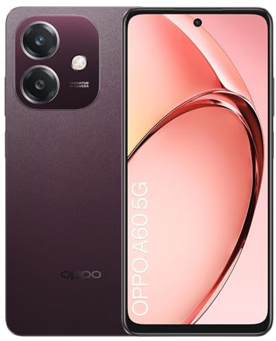 OPPO A60 5G 4+128GB Telefono Cellulare, Sbloccato Android Smartphone, LCD da 6,67 120Hz, Dimensity 6300 5G, AI Fotocamera 50MP, SUPERVOOC 45W, Batteria 5100mAh, Splash Touch, NFC, Dual SIM, Rosso