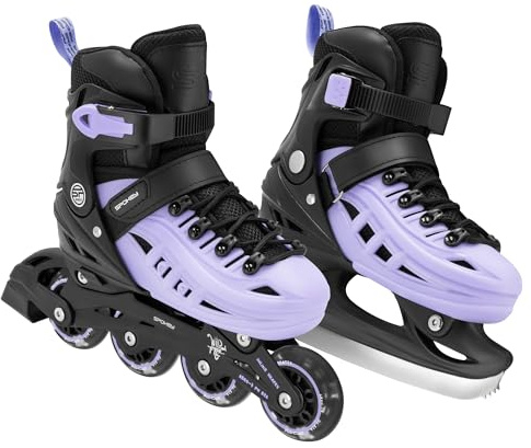 SPOKEY Set 4ONE 4 in 1 pattini in linea/pattini a rotella/triskates/pattini regolabili | per bambini e ragazzi | pattini in linea convertibili in pattini a rotelle | Taglie: 29-33, 34-38, 39-43 (viola