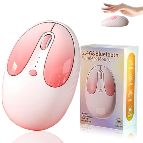 Kabellose Maus Bluetooth5.2+2,4GHz USB Niedlich Cartoon Kaninchen Leise Funkmaus, 1600 Wireless Mouse für Kinder Mädchen,Links und Rechtshänder,Kompatibel mit PC,Computer,Mac,Laptop(Geschenk Rosa Weiß