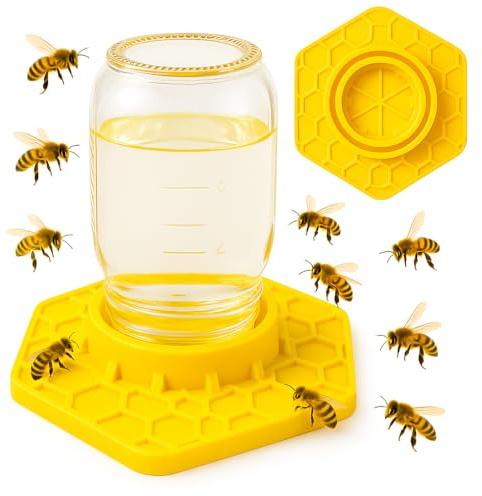 Bee Watering Station for Garden, 2 Pack Orange Bee Feeder and Waterer Compatible with Regular & Wide Mouth Canning Jars(Jar Not Included), Small-Hole Honeycomb Tray Honey Bee Feeder for Outside