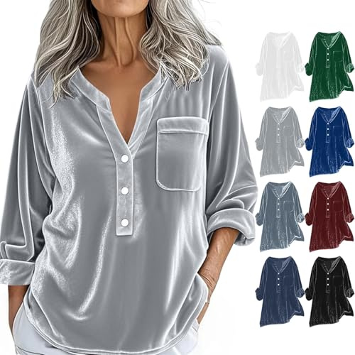 Sweatshirt Femme Long Col V Sweat Femme Sans Capuche Velours Doré Haut