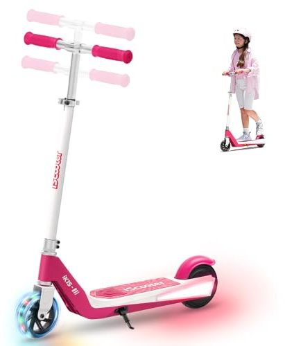 iScooter E Scooter für Kinder von 6-12 Jahren, 6 Elektroroller mit Bunte Lichter & 3 Höhenstufen einstellbar, 5.5 Leicht Kinder E Roller mit leuchtendem Vorderrad, 3/2 modi 5-16 km/h