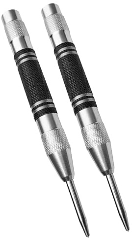 2 Pack Automatic Center Punch, Steel Adjustable One-Handed Spring Impact Loaded Center Hole Punch, Precision Marking Tool for Engineers, DIY & Workshop Use (Black Steel)