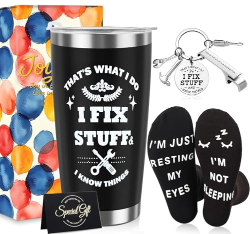 Joybble Geschenke für Männer, Personalisiertes Geschenk Papa Opa, Renteneintritt Geschenk Männer, Männer Geschenke Geburtstag Kaffeebecher to go aus Edelstahl (Tasse und Socke)